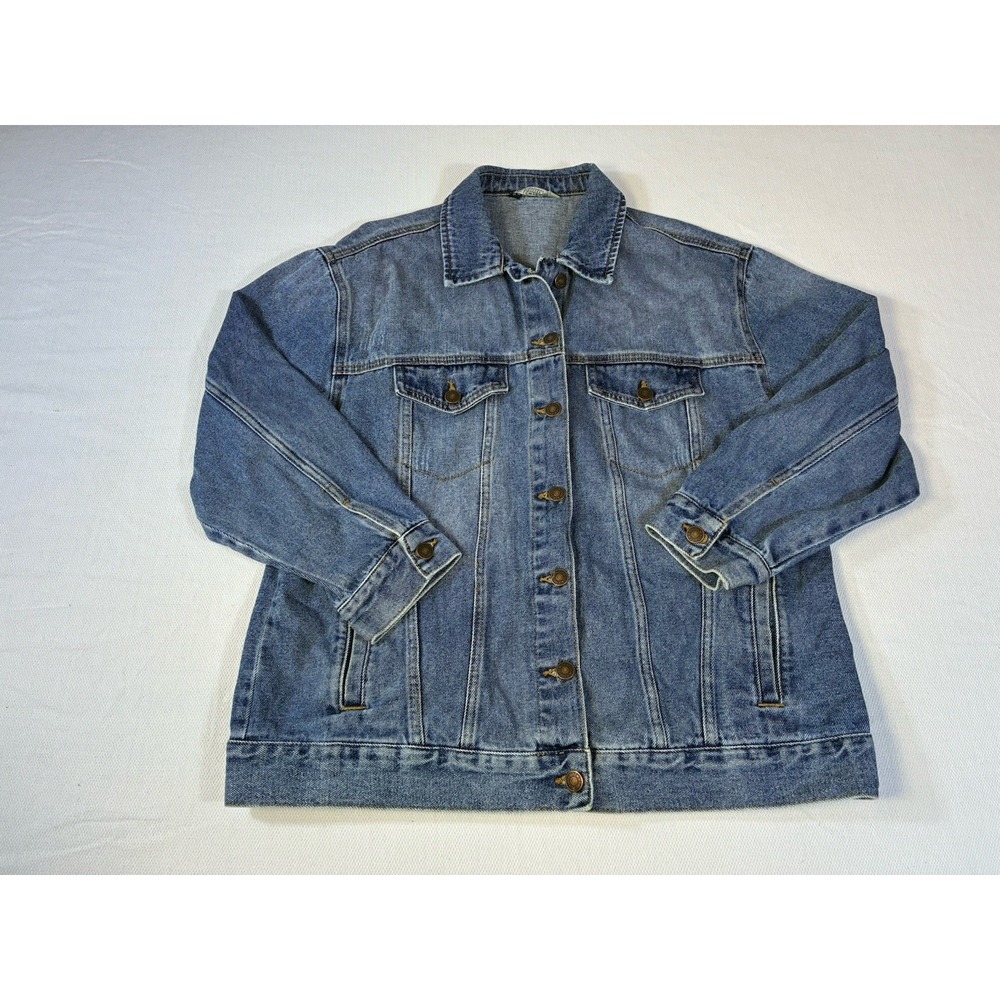 LC Waikiki Jeans Denim Trucker Jacket Womens Large L Mid Rodeo Blue Oversized